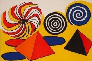 リトグラフ Calder - Deux pyramides trois arcs de cercle