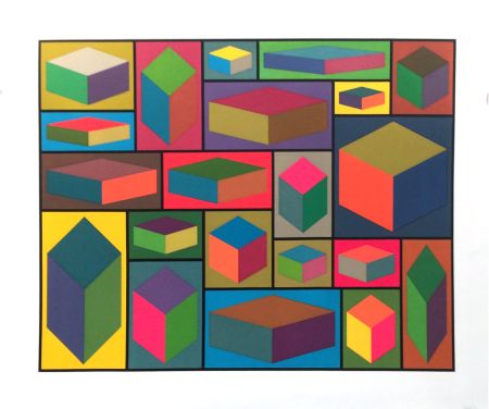 リノリウム彫版 Lewitt - Distorted Cubes