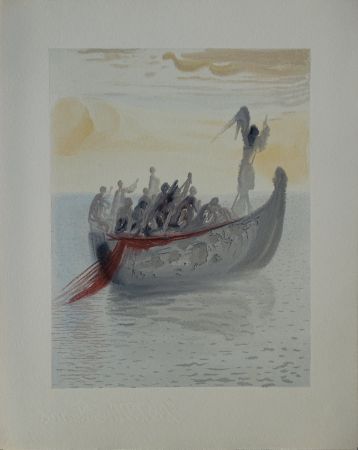 木版 Dali - Divine Comédie, Purgatoire 2, La barque du nocher