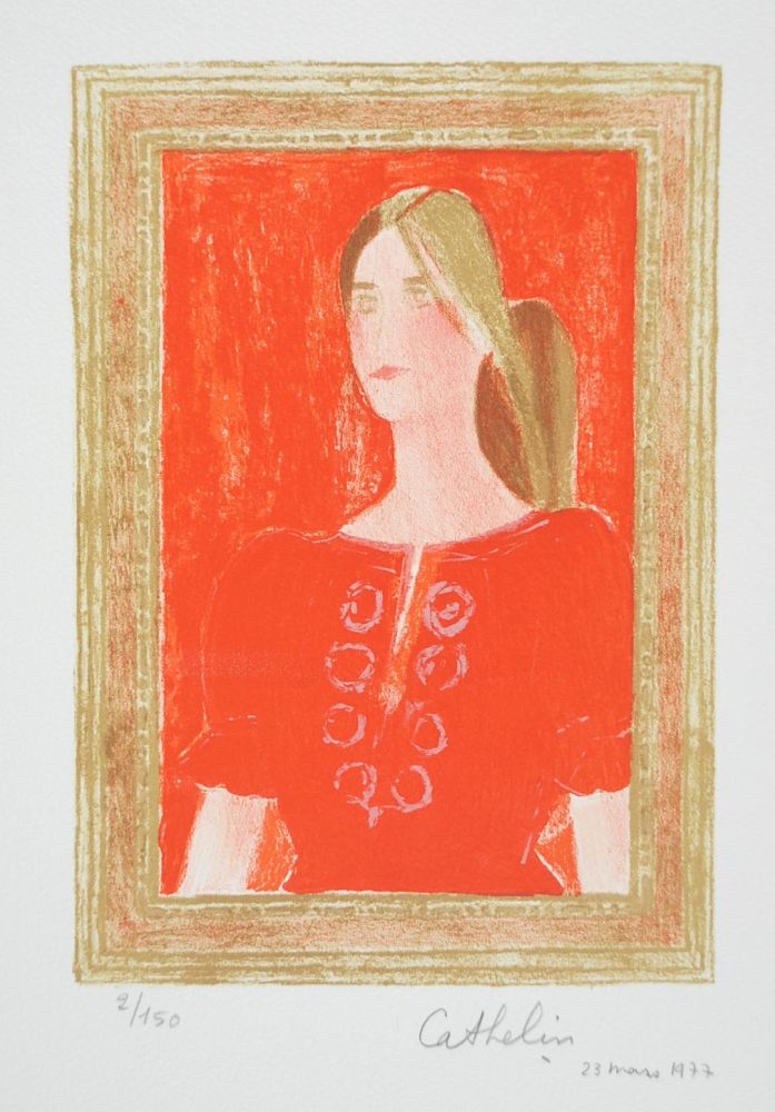 リトグラフ Cathelin - Dominique à la blouse Hongroise - Dominique in a Hungarian blouse