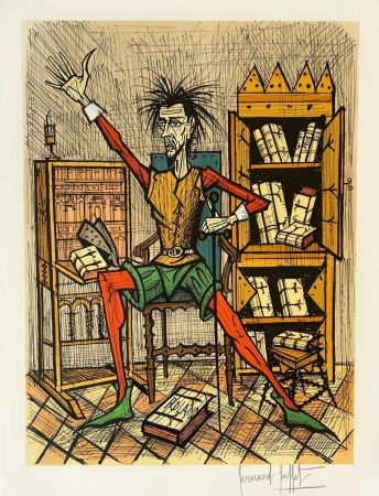 リトグラフ Buffet - Don Quichotte dans la Bibliothèque 