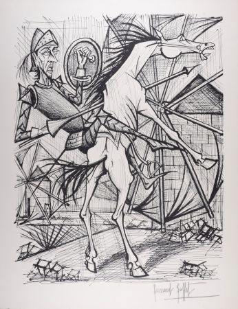 リトグラフ Buffet - Don Quichotte et le Moulin à vent, 1989 - Hand-signed