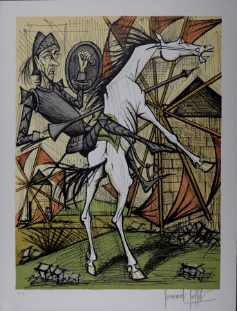 リトグラフ Buffet - Don Quichotte et les Moulins à vent, 1989