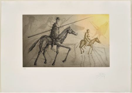 エッチングと　アクチアント Ponç -  Don Quichotte suivant Sancho, X
