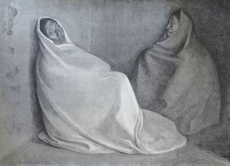 リトグラフ Zuniga - Dos Mujeres Sentada