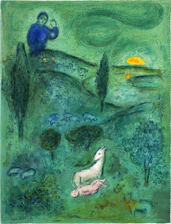 リトグラフ Chagall - DÉCOUVERTE DE DAPHNIS PAR LAMON (de Daphnis et Choé. 1961)