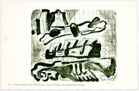 リトグラフ Nørgaard - E. L'homme endormi, le lit Tiefland, Beuys au lac de Tibériade, une méthamorphose, entropie.