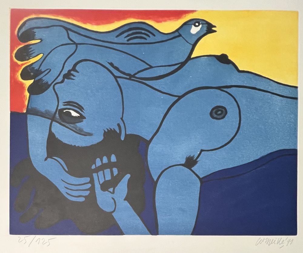 エッチングと　アクチアント Corneille - Eau-forte / Aquatinte, Femme et Oiseau, 1991