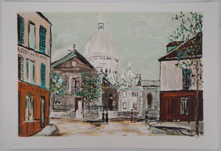 リトグラフ Utrillo - Eglise Saint-Pierre, Place du Tertre à Montmartre