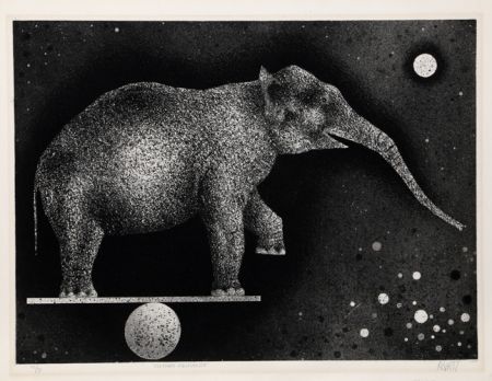メゾチント彫法 Avati - Elephant Equilibriste