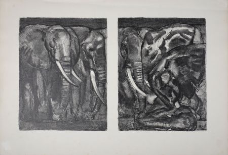 リトグラフ Jouve - Elephants