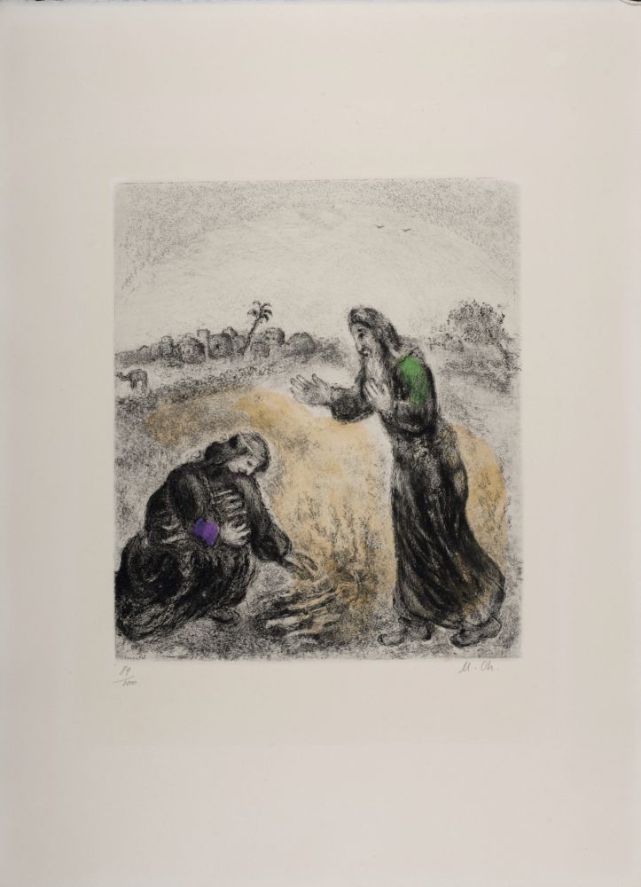 多数の Chagall - Elie et la Veuve de Sarepta, 1958 - Hand-signed & Hand-colored!
