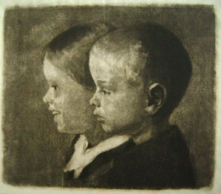メゾチント彫法 Ilsted - Ellen and Jens, the artist's daughter and son