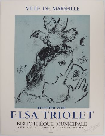 リトグラフ Chagall - Elsa Triolet : Femme à l'oiseau