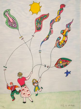 リトグラフ De Saint Phalle - Enfants et cerfs-volants 