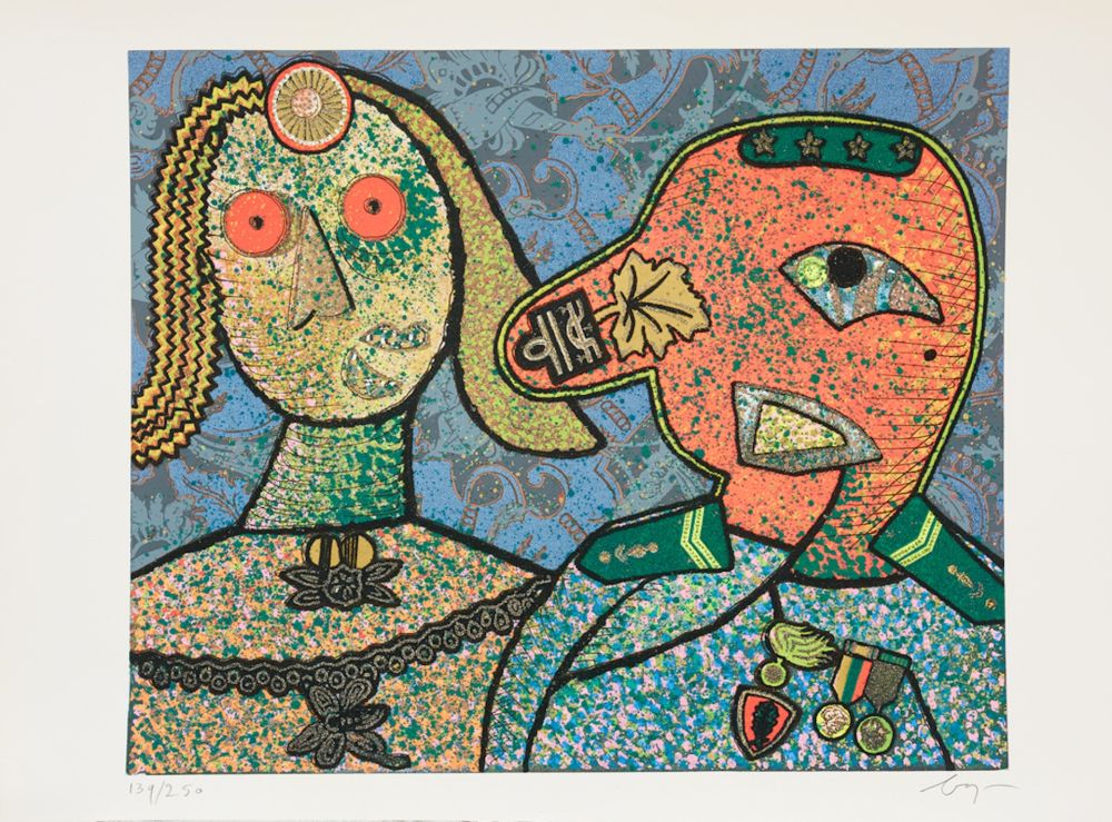 彫版 Baj - Enrico baj (1924–2003) – Il Generale Amin Dada e una delle sue mogli-Mixed media