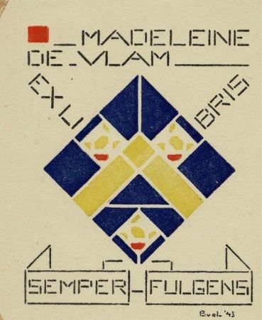 リノリウム彫版 Van Der Leck - Ex libris Madeleine de Vlam
