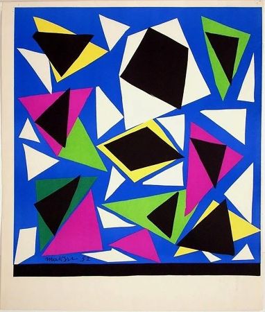 リトグラフ Matisse - Exposition Galerie Kléber 1952. Lithographie sur Arches d'après les papiers découpés. 