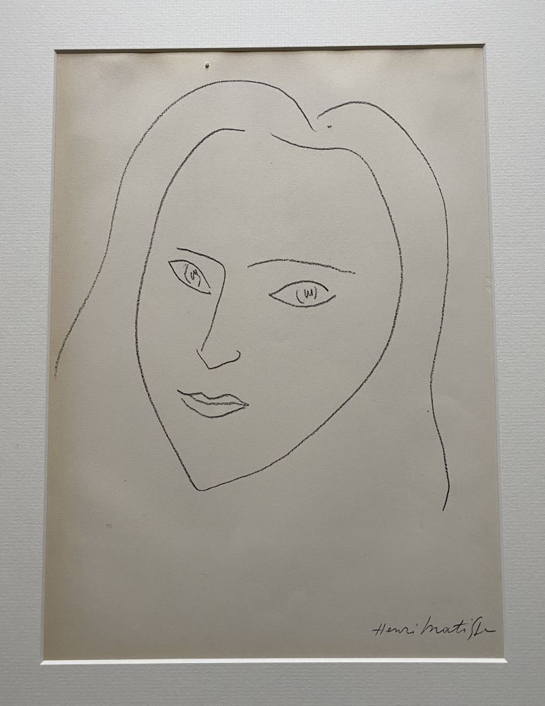 リトグラフ Matisse (After) - Facing Woman’s  portrait with long hair 