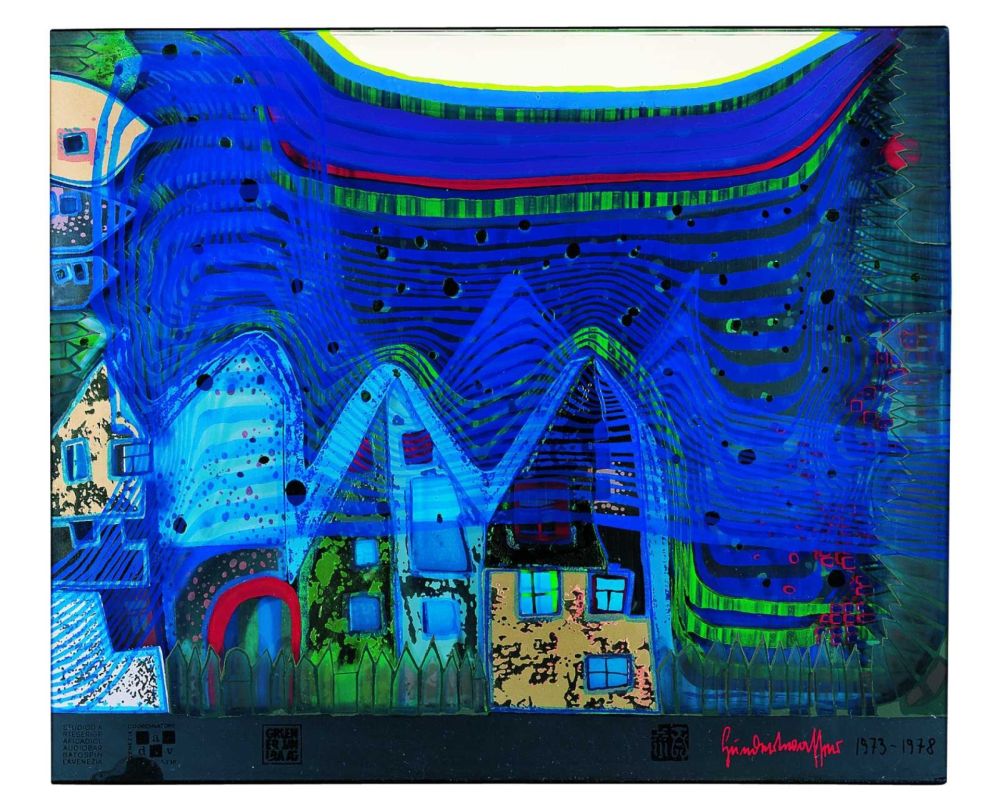 シルクスクリーン Hundertwasser - Fall In Cloud - Fall In Fog - Fall Out