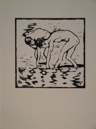 木版 Giacometti - Fanciulli nel lago, Alberto und Diego im Silsersee