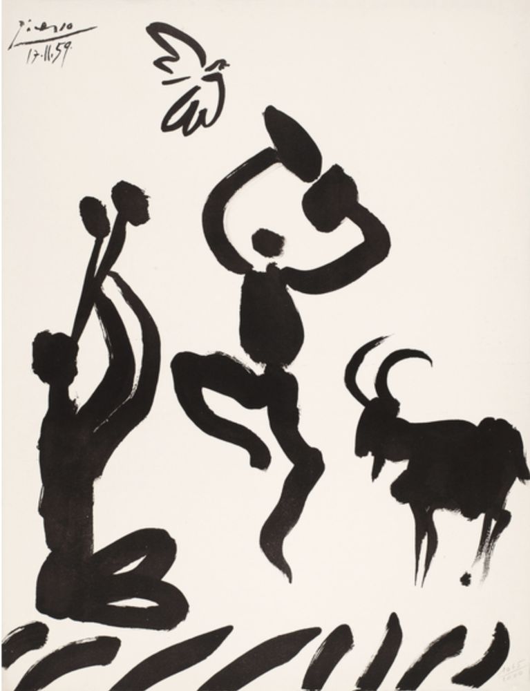 リトグラフ Picasso - Faune et le bouc