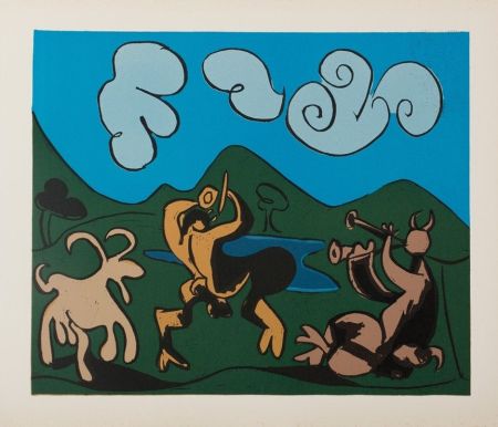 リノリウム彫版 Picasso - Faunes et chèvre