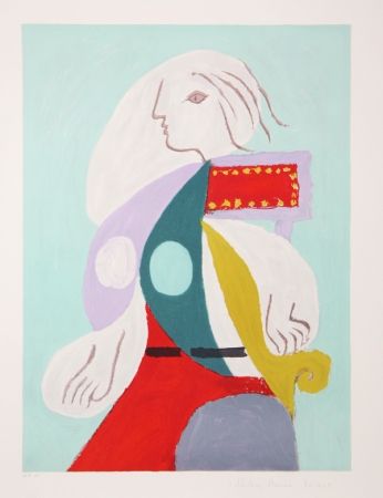 リトグラフ Picasso - Femme A La Robe Multicolore