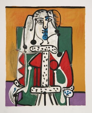 リトグラフ Picasso - Femme Assise A La Robe D'Hermine