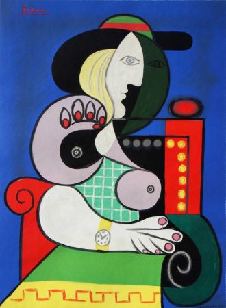 リトグラフ Picasso - Femme assise avec Montre-Bracelet