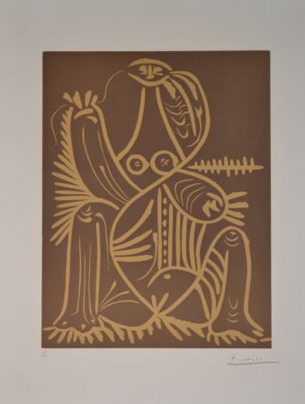 リノリウム彫版 Picasso - Femme assise en pyjama de plage. II - B1062