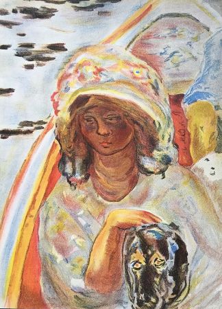 リトグラフ Bonnard - Femme au chien dans une barque