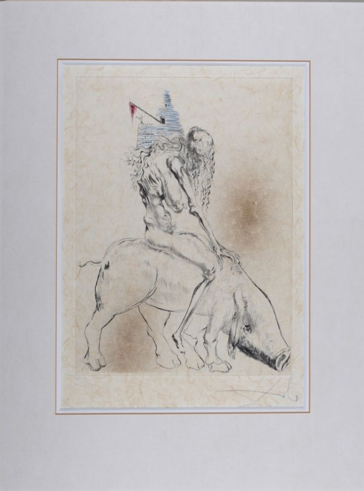木版 Dali - Femme Au Cochon