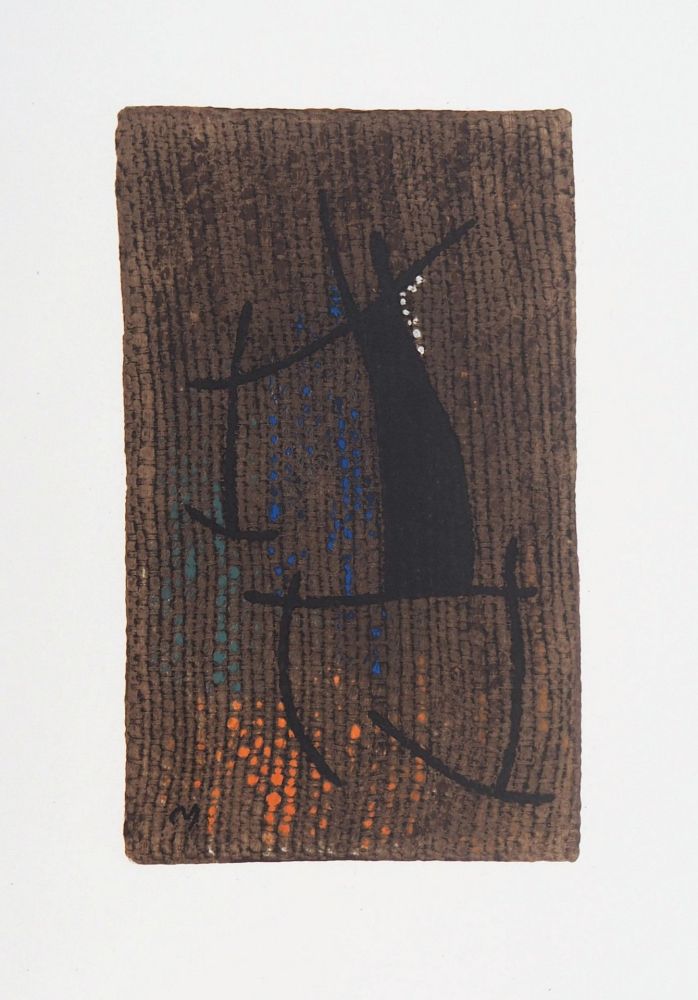 リトグラフ Miró - Femme au fond marron