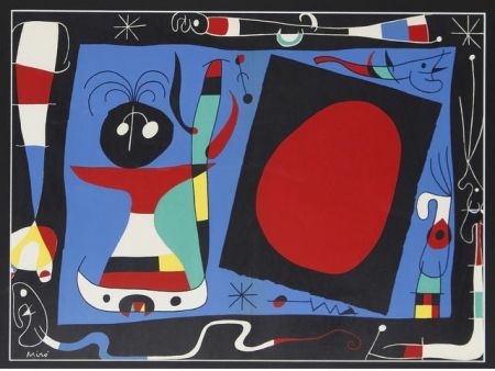 リトグラフ Miró - Femme au miroir / Woman Before a Mirror