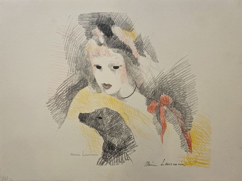 リトグラフ Laurencin - Femme avec chien