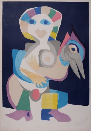 リトグラフ Appel - Femme avec oiseau, C. 1975
