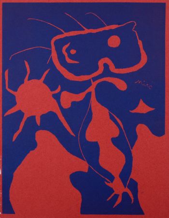 木版 Miró - Femme avec soleil rouge, 1959