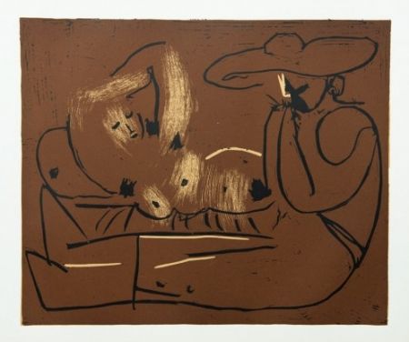 彫版 Picasso - Femme couchée et homme au grand chapeau