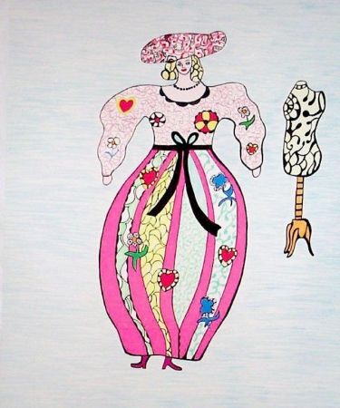 リトグラフ De Saint Phalle - Femme et mannequin d'atelier de couture
