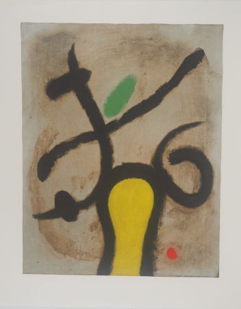リトグラフ Miró - Femme et oiseau