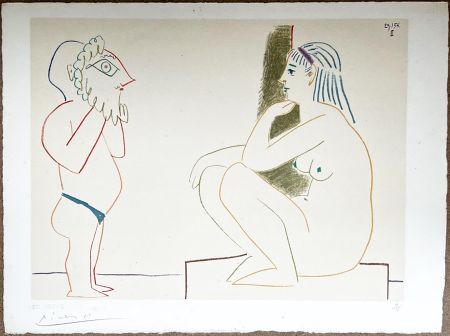 リトグラフ Picasso - FEMME ET SATYRE (de La Comédie Humaine, 1954)