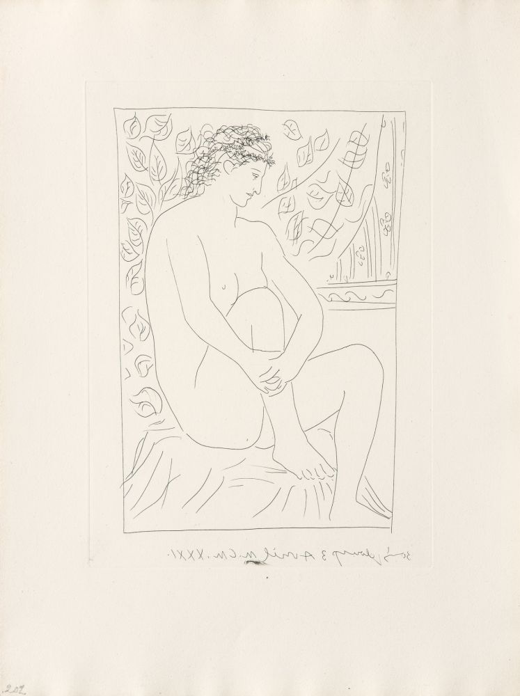彫版 Picasso - Femme nue assise devant un rideau
