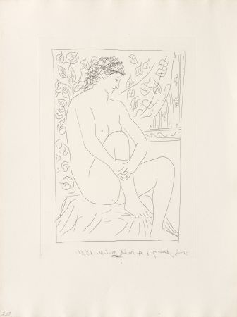 彫版 Picasso - Femme nue assise devant un rideau