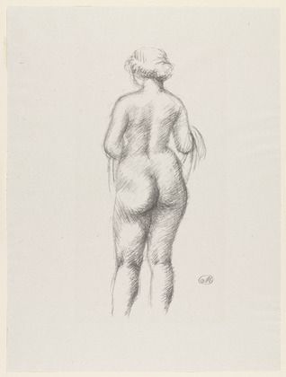 リトグラフ Maillol - Femme nue de dos tenant une echarpe 