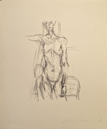 リトグラフ Giacometti - Femme Nue Debout avec le bras drout levé - signed