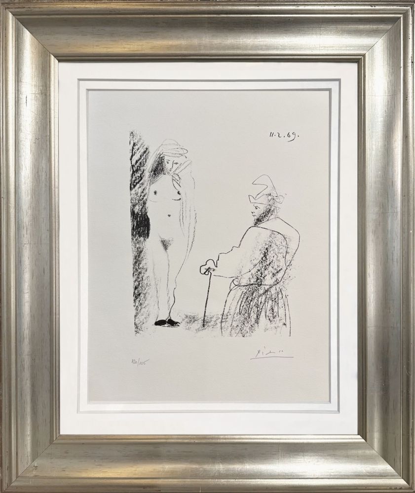リトグラフ Picasso - Femme nue et Homme a la Canne