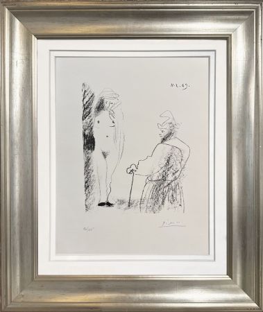 リトグラフ Picasso - Femme nue et Homme a la Canne
