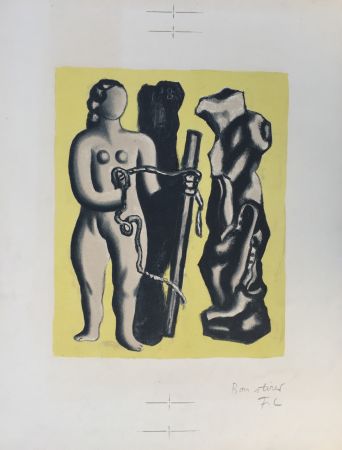 リトグラフ Leger - Femme sur fond jaune (Woman on yellow background)