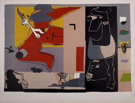 リトグラフ Le Corbusier - Femme Unicorn et taureau noir (licorne ailée), 1960